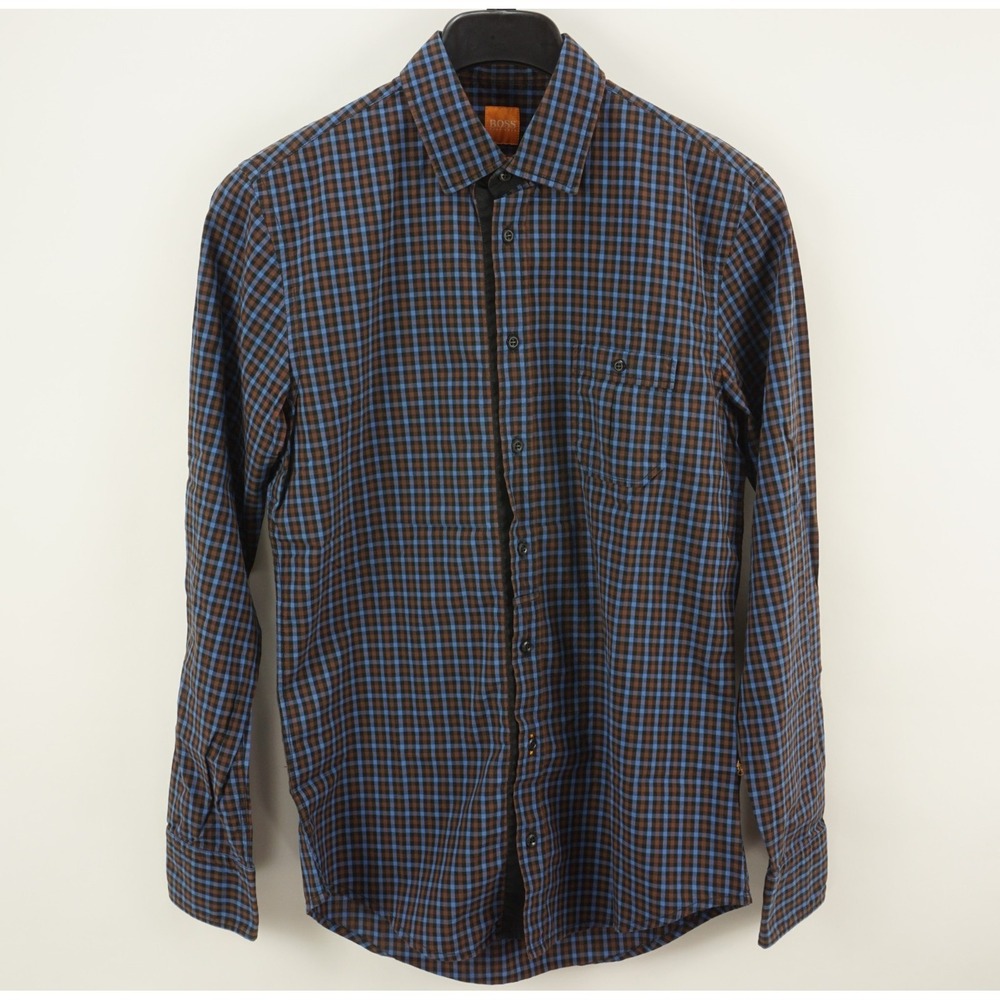 Recent Hugo Boss Brown Blue Black‎ Plaid Button Up Shirt Mens Medium Slim Woven
